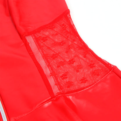 Subblime - 957728 robe en cuir avec fermeture éclair et dentelle rouge s/m