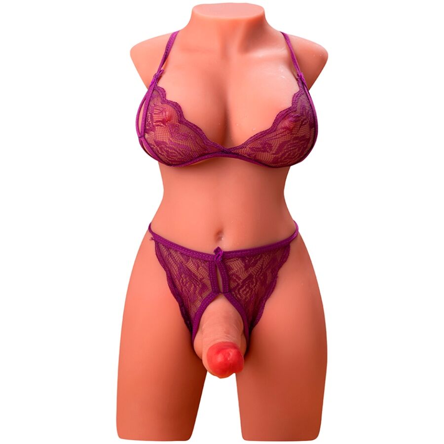 Xise - miah lady boy torso femminile con dildo con vibrazione e spinta 55 cm