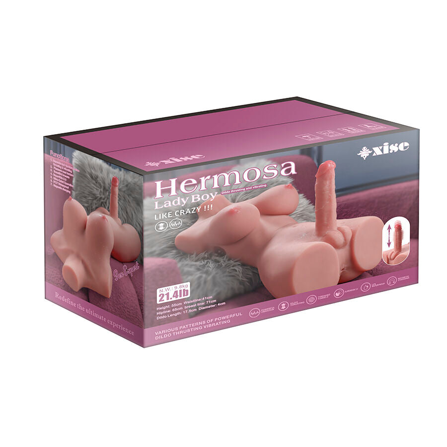 Xise - bellissimo torso femminile lady boy con dildo con vibrazione e spinta 49 cm