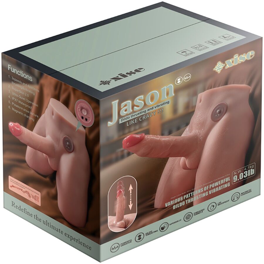 Xise - jason dildo masturbatore realistico con spinta e vibrazione 17 cm