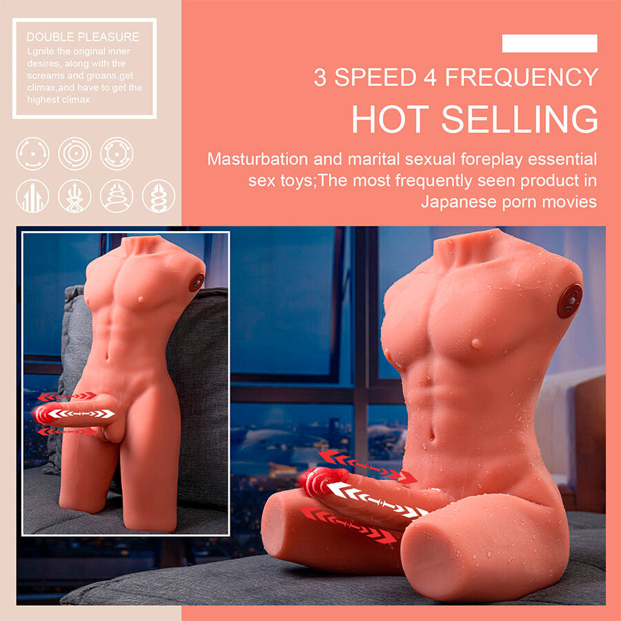 Xise - jason mezzo corpo torso maschile realistico con spinta e vibrazione 55 cm