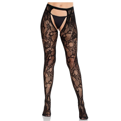 Leg Avenue - bas roses en dentelle avec couture arrière noire