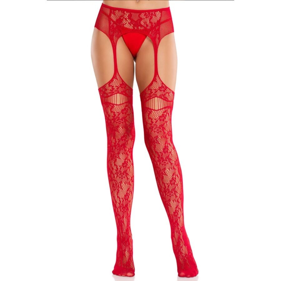 Leg avenue - bas en dentelle avec jarretières rouges