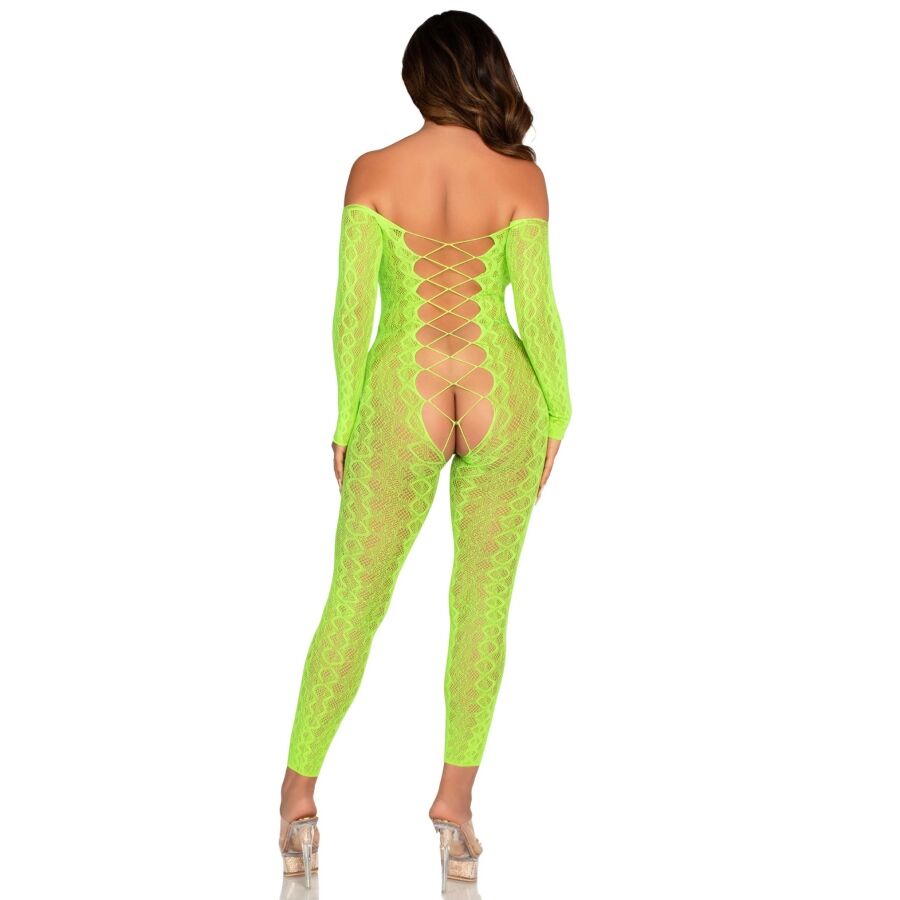 Leg avenue - bodystocking senza cavallo exotic snake lace neon green