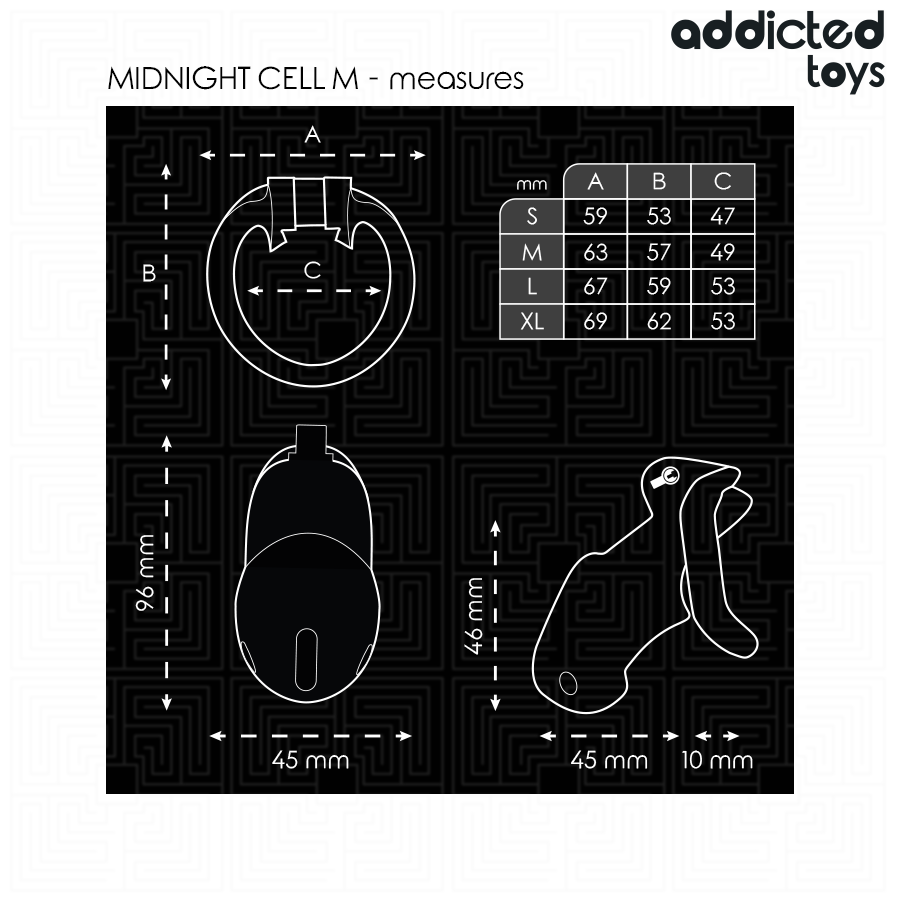 Addicted toys locked - mindnight cell gabbia per pene 4.2 cm taglia m