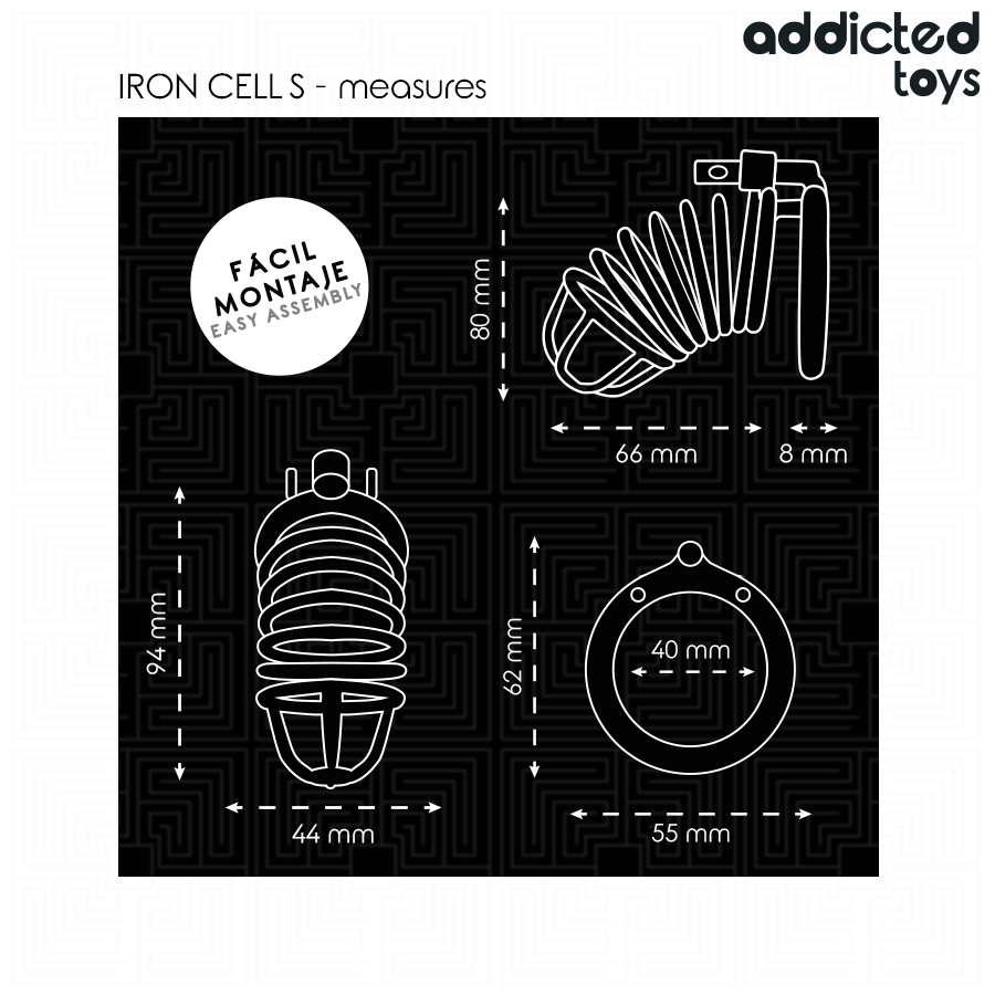 Addicted toys locked - gabbia per pene in metallo con cellule di ferro 4 cm taglia s