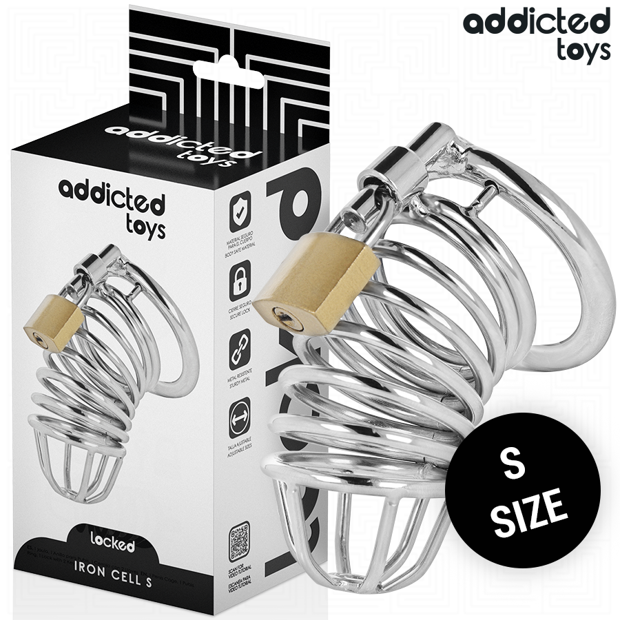 Addicted toys locked - gabbia per pene in metallo con cellule di ferro 4 cm taglia s