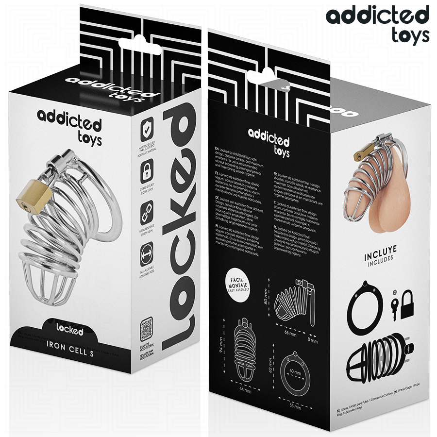 Addicted toys locked - gabbia per pene in metallo con cellule di ferro 4 cm taglia s
