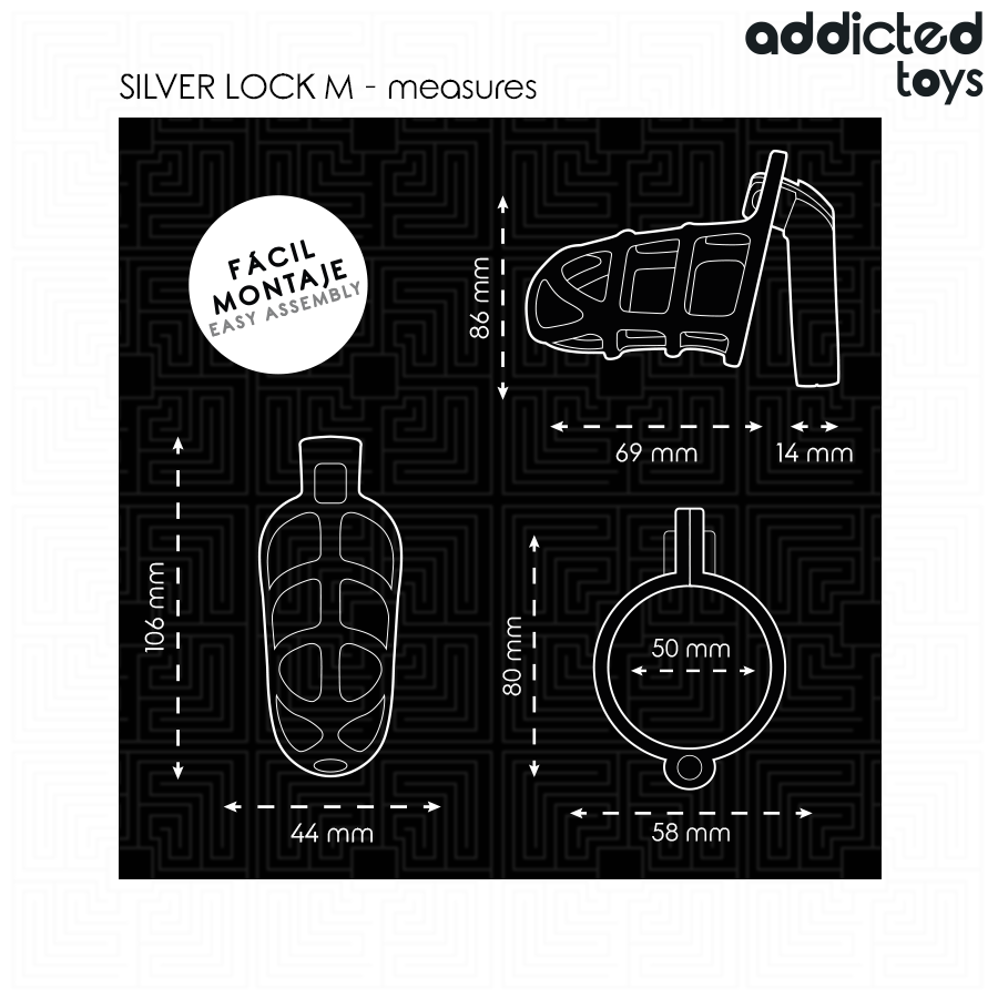 Addicted toys locked - gabbia per pene con serratura in argento taglia m