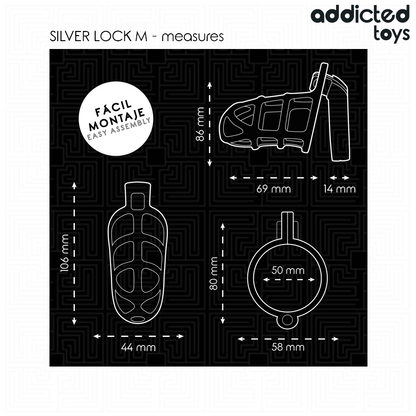 Addicted toys locked - gabbia per pene con serratura in argento taglia m