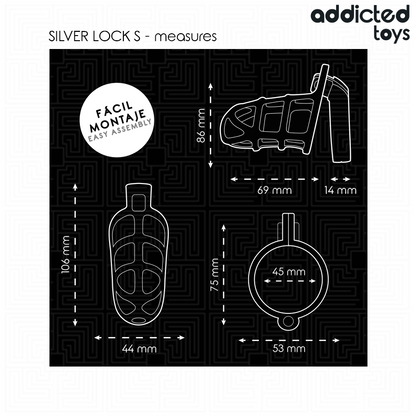 Addicted toys locked - gabbia per pene in metallo con bloccaggio argento taglia s