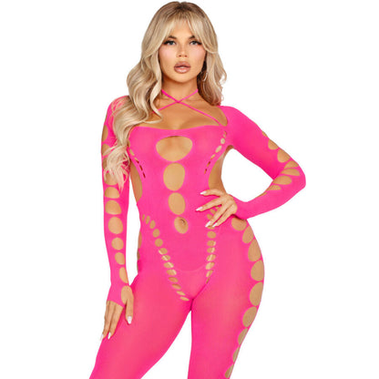 Leg avenue - bodystocking rosa schiena aperta taglia unica