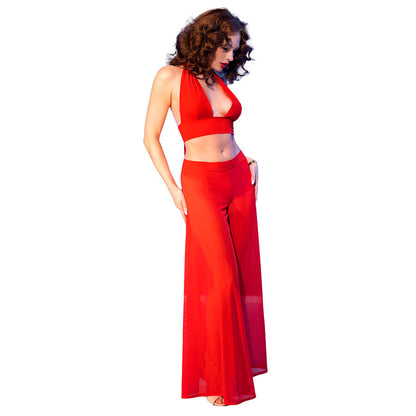 Chilirose - cr 4857 set top e pantaloni rossi taglia s