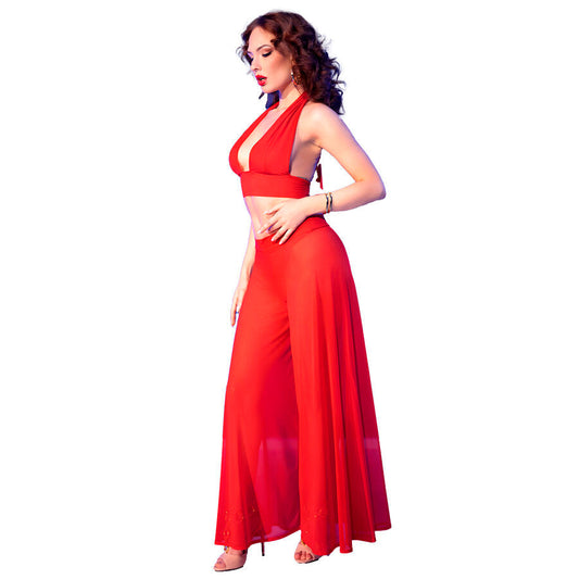 Chilirose - cr 4857 set top e pantaloni rossi taglia l