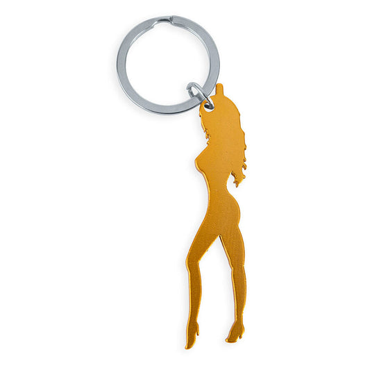 Diablo picante - portachiavi con silhouette femminile color oro con apribirra
