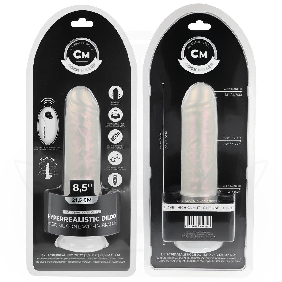 Cock miller - dildo con ventosa, luci e vibrazione con telecomando bianco 21,5 cm