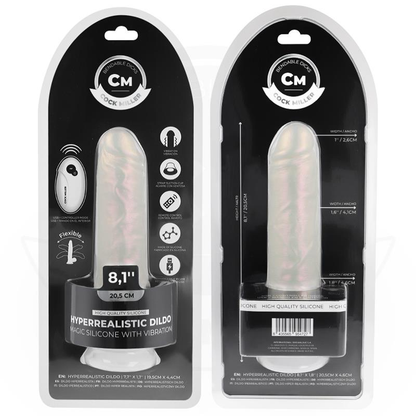 Cock miller - gode-ceinture avec ventouse, lumières et vibrations avec télécommande blanche 20,5 cm