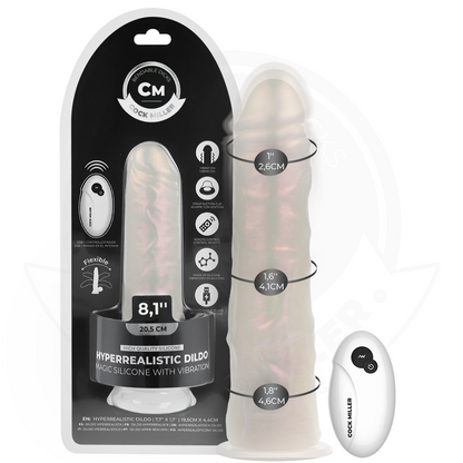 Cock miller - gode-ceinture avec ventouse, lumières et vibrations avec télécommande blanche 20,5 cm