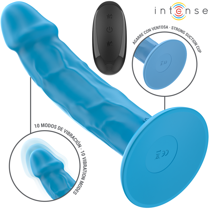 INTENSE - VIBREUR RÉALISTE PHOEBE 10 VIBRATIONS TÉLÉCOMMANDE BLEU