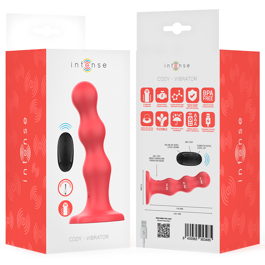Intense - cody vibratore con ventosa telecomando rosso