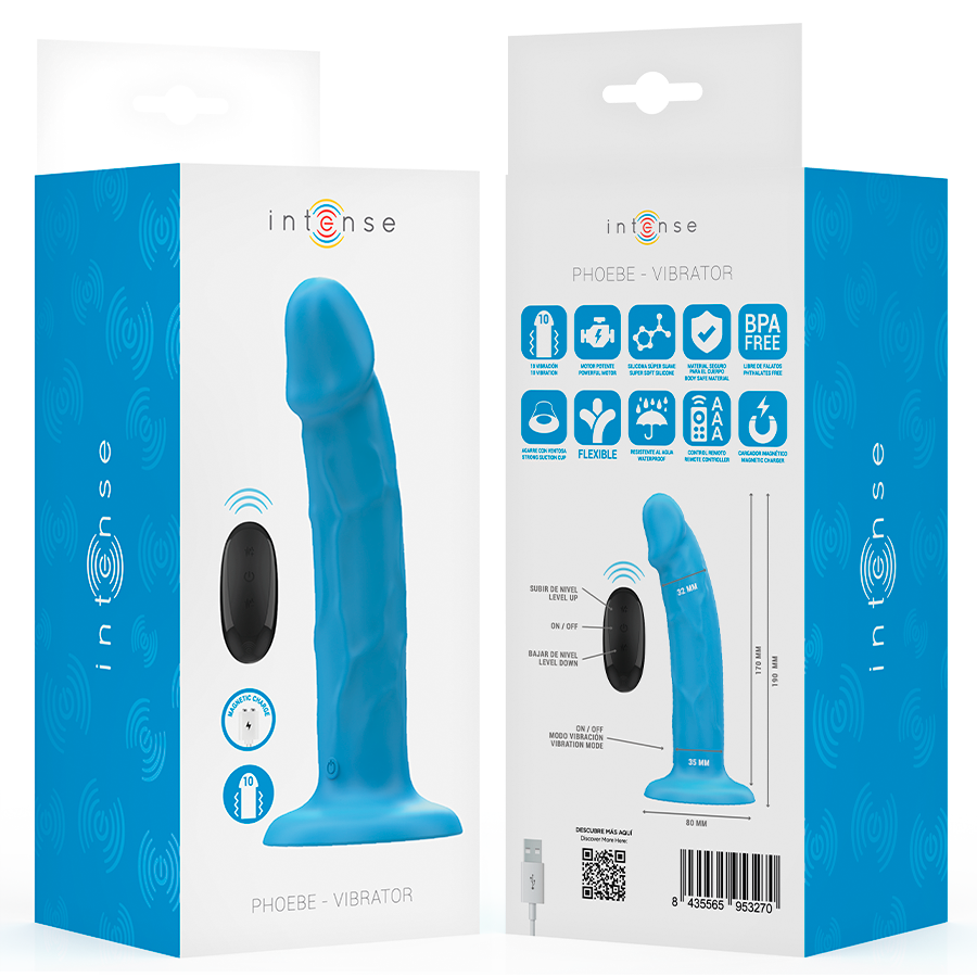 INTENSE - VIBREUR RÉALISTE PHOEBE 10 VIBRATIONS TÉLÉCOMMANDE BLEU