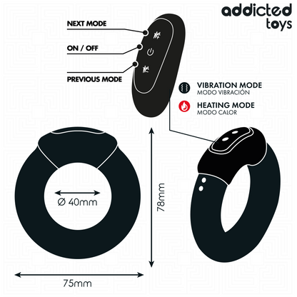 Addicted toys - anello per il pene vibrante con effetto riscaldante e telecomando
