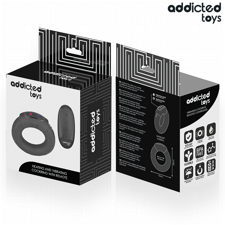 Addicted toys - anello per il pene vibrante con effetto riscaldante e telecomando