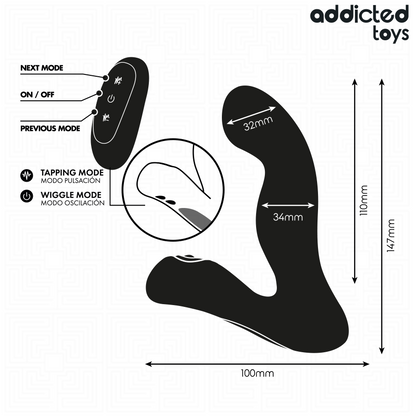 Addicted toys - massaggiatore prostatico oscillante con telecomando in modalità pulsazione