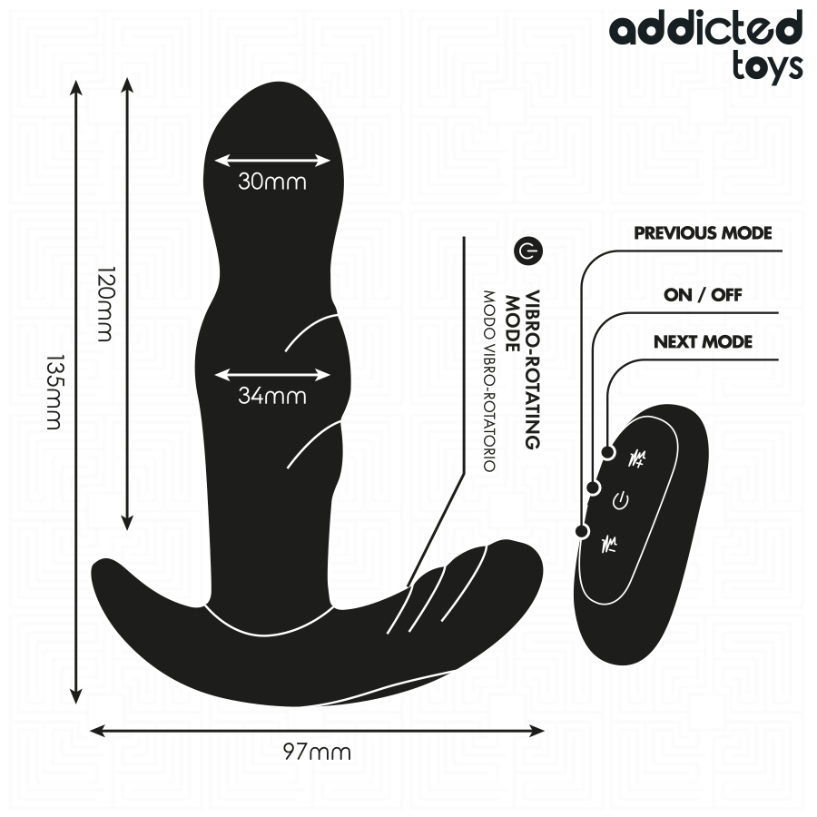 Addicted toys - tappo anale rotante e vibrante con telecomando