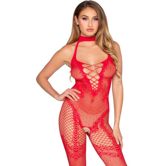 Leg avenue - 89336 bodystocking rosso senza cavallo - taglia unica