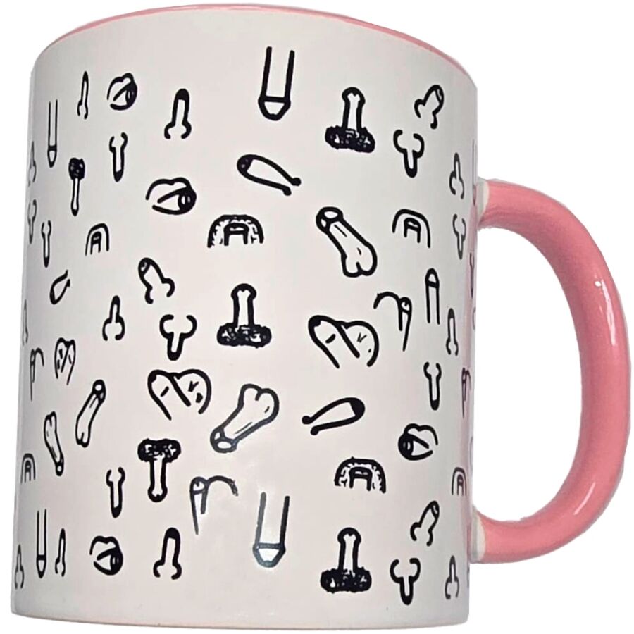 Diablo picante - tazza pene bianca con manico rosa 370 m