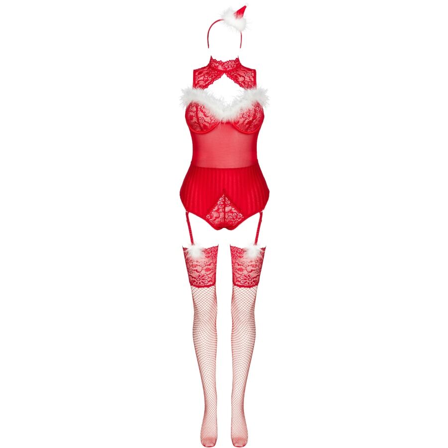 Livco corsetti fashion - limpid snowflakes lc 90604 body + calze + cerchietto natalizio s/m