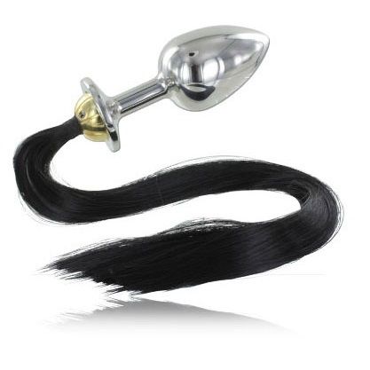 Plug pony pelo nero metallizzato anale 8.89cm