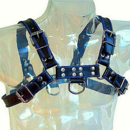 Imbracatura bulldog petto corpo in pelle pelle nera / blu