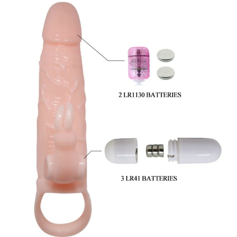 Brave man funda pene con rabbit vibrador 16.5 cm natural