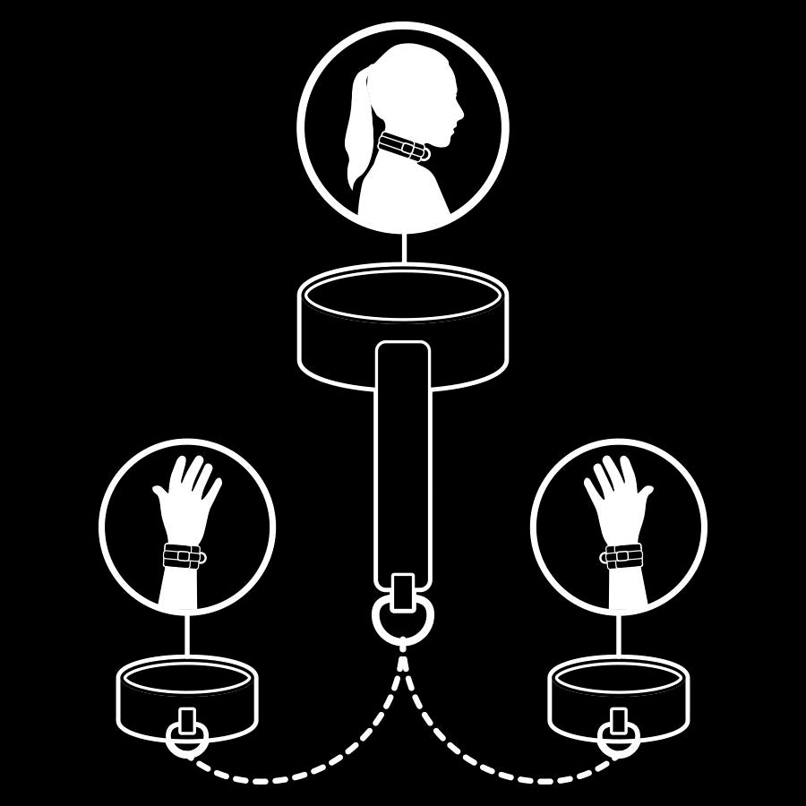 Collare Fetish submissive con manette e catena in metallo