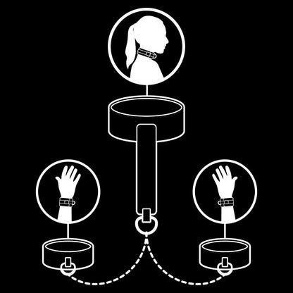 Collare Fetish submissive con manette e catena in metallo