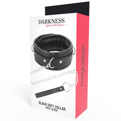 Darkness black soft collar with leash leather