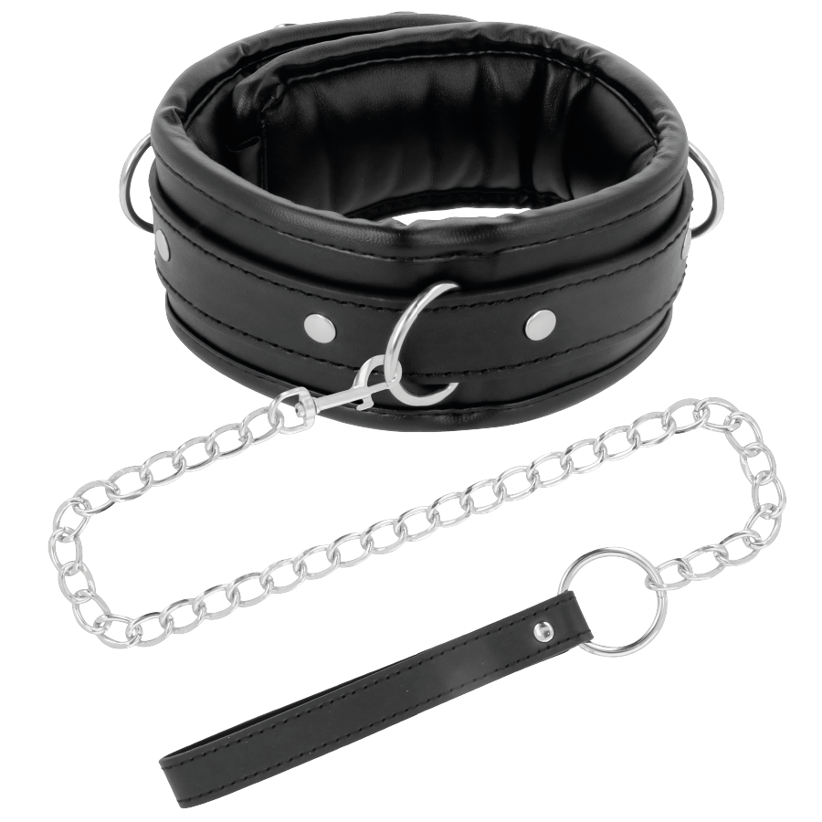 Darkness black soft collar with leash leather