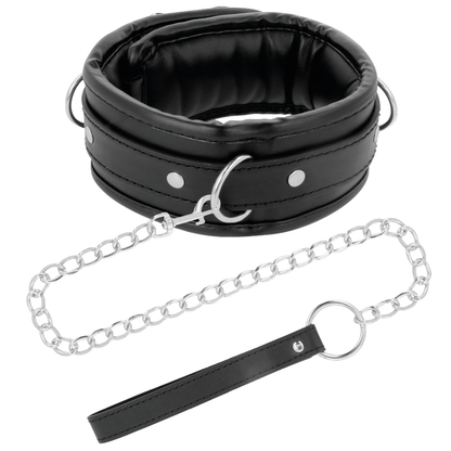 Darkness black soft collar with leash leather