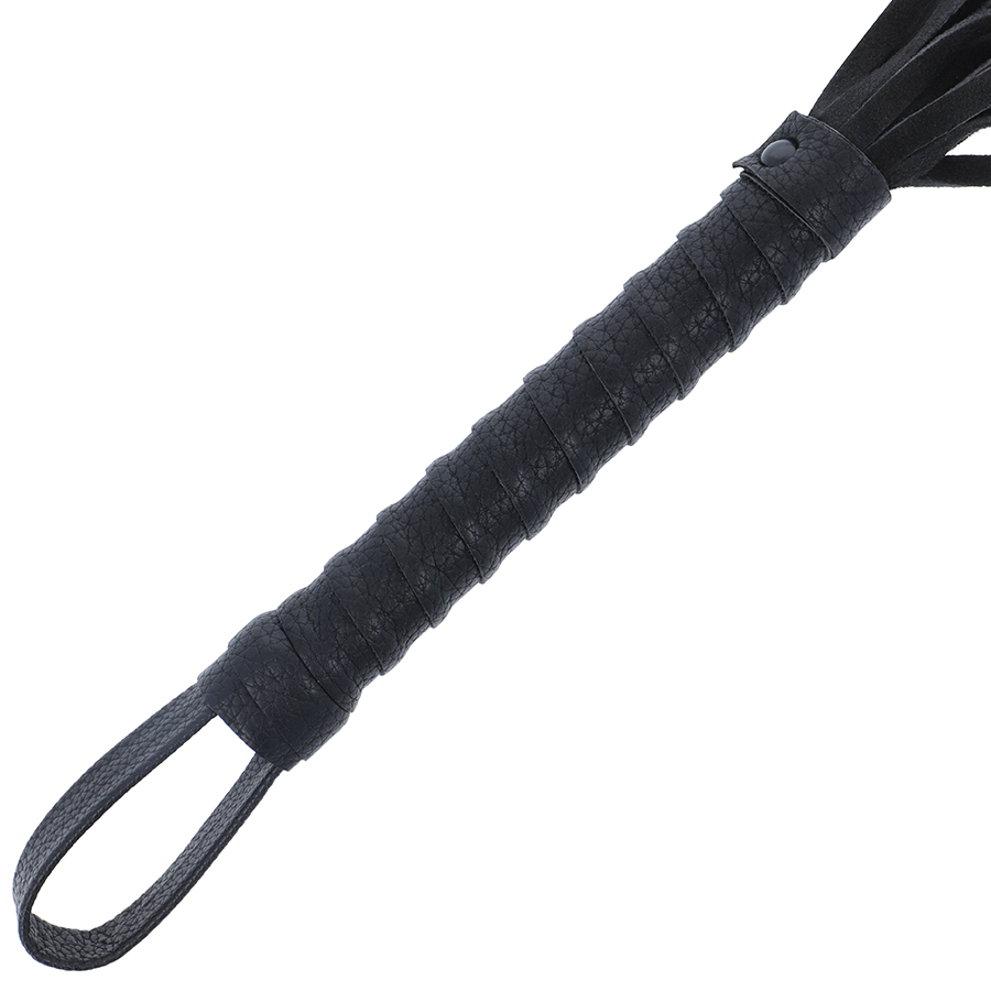 Fouet en cuir noir Darkness avec manche classique