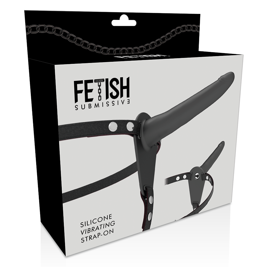 Strap-on dildo Fetish submissive nero con vibrazione 15cm
