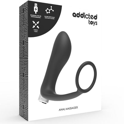 Massaggiatore prostatico Addicted toys con anello e vibrazione nero