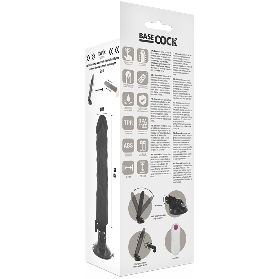Basecock vibratore realistico telecomando nero 21 cm