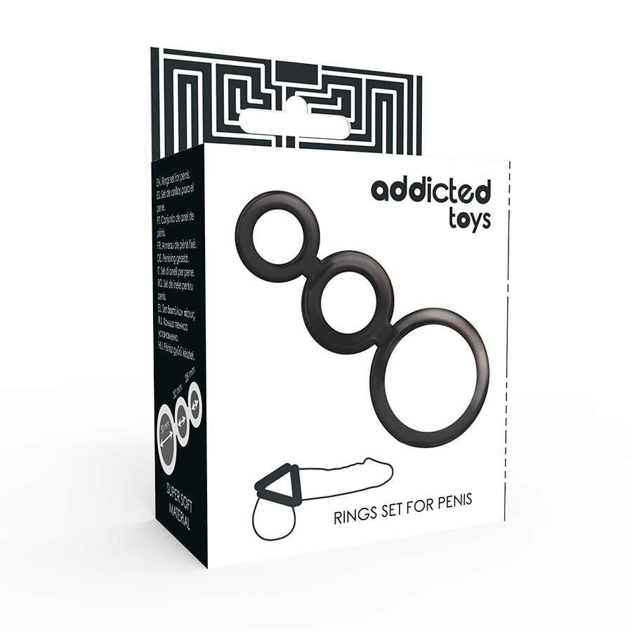 Addicted toys set  anillos pene y testiculos negro