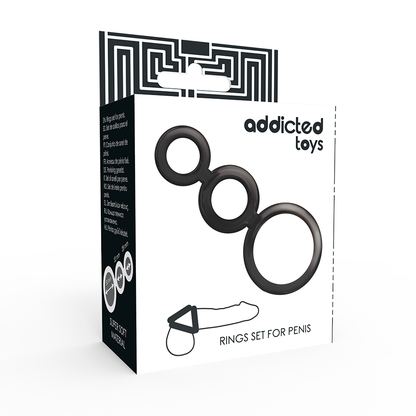 Addicted toys set  anillos pene y testiculos negro