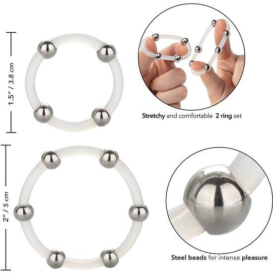 CALEXOTICS - ENSEMBLE D'ANNEAUX EN SILICONE AVEC PERLES EN ACIER