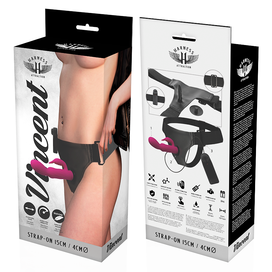 Strap-on dildo Harness attraction rabbit vincent con vibrazione 15 cm