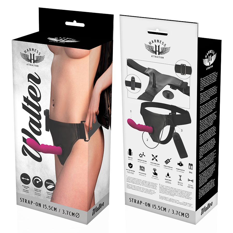 Harnais à godemichet vibrant avec plug anal et spot G Walter 15,5 cm