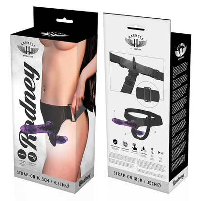 Strap on Harness attraction rodney doble con vibrazione e telecomando lunghezza 18 Nero